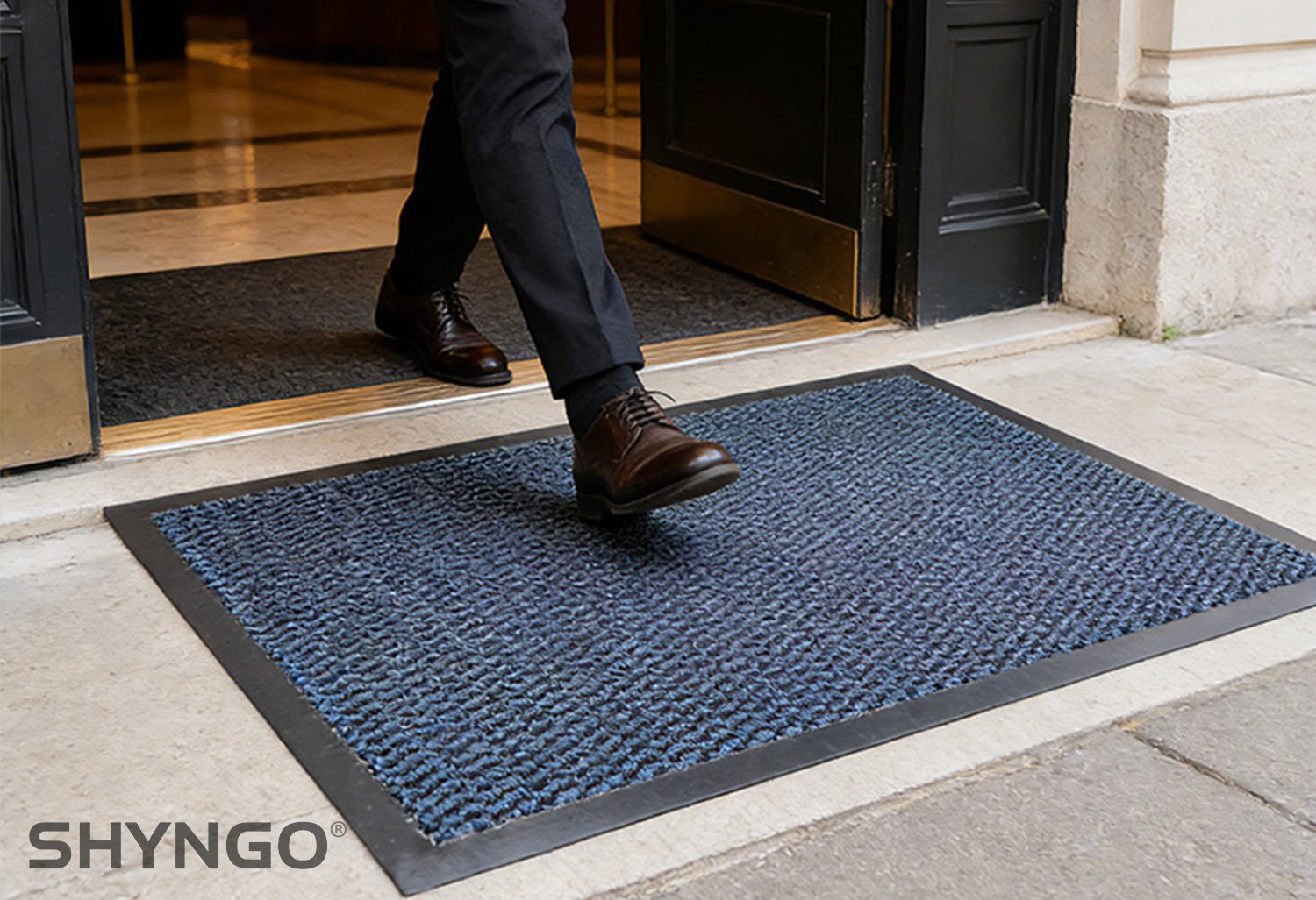 Custom tufted BCF mat with anti-slip PVC backing for commercial entrance