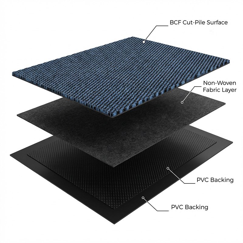 Custom tufted BCF mat with anti-slip PVC backing for commercial entrance